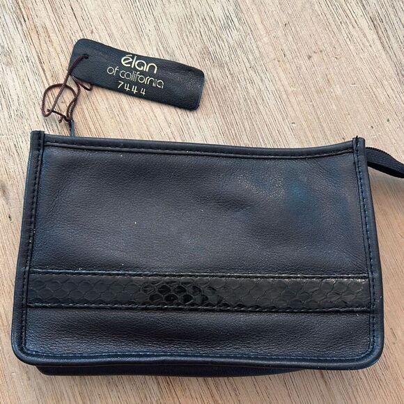 Elan of California vintage black leather snakeskin clutch pouch - Picture 1 of 4